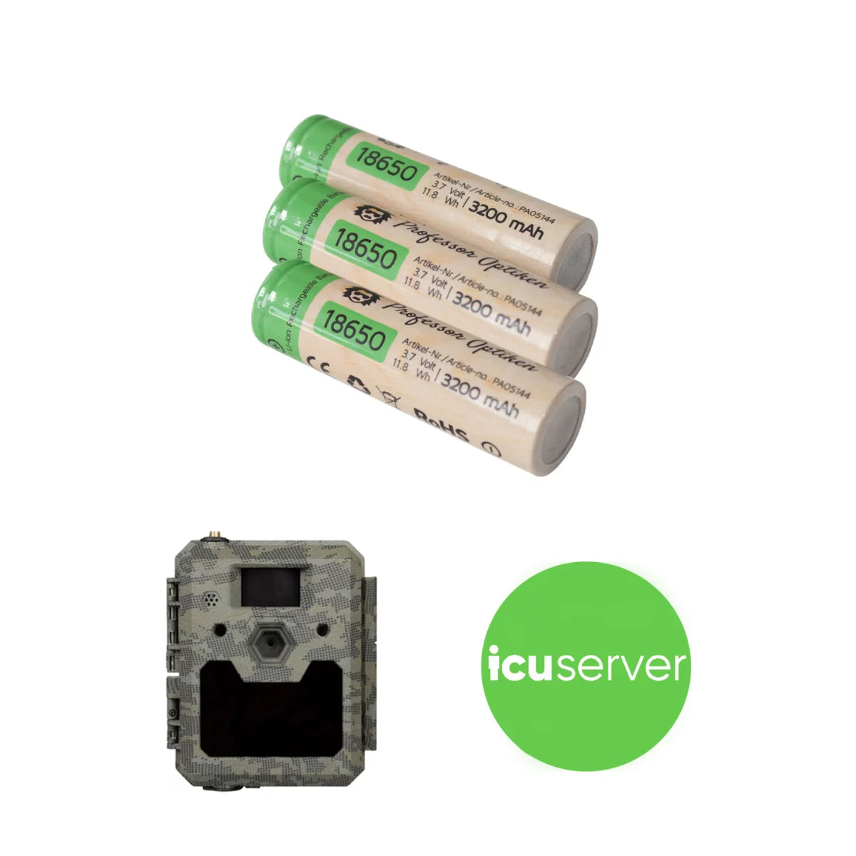 3er Set Professor Optiken 18650 Lithium-Ionen-Akku, 3,7 Volt mit 3200 mAh für ICU easy