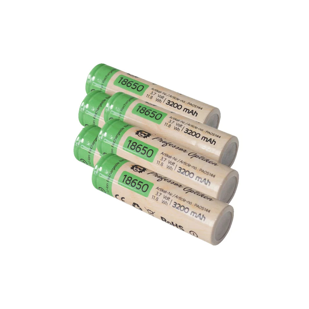 6er Set Professor Optiken 18650 Lithium-Ionen-Akku, 3,7 Volt mit 3200 mAh für ICU easy