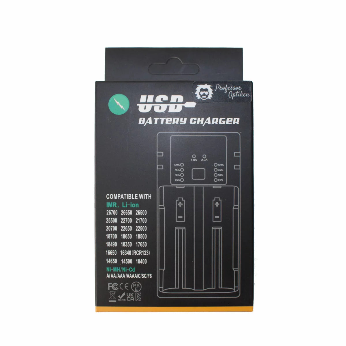 Professor Optiken universal Ladegerät für Lithium-Ionen-Akkus, 1-2A - 2-fach